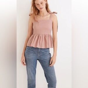 Madewell Rosalie Tie-Strap Top Textured Gingham, Size small, mauve pink NWT
